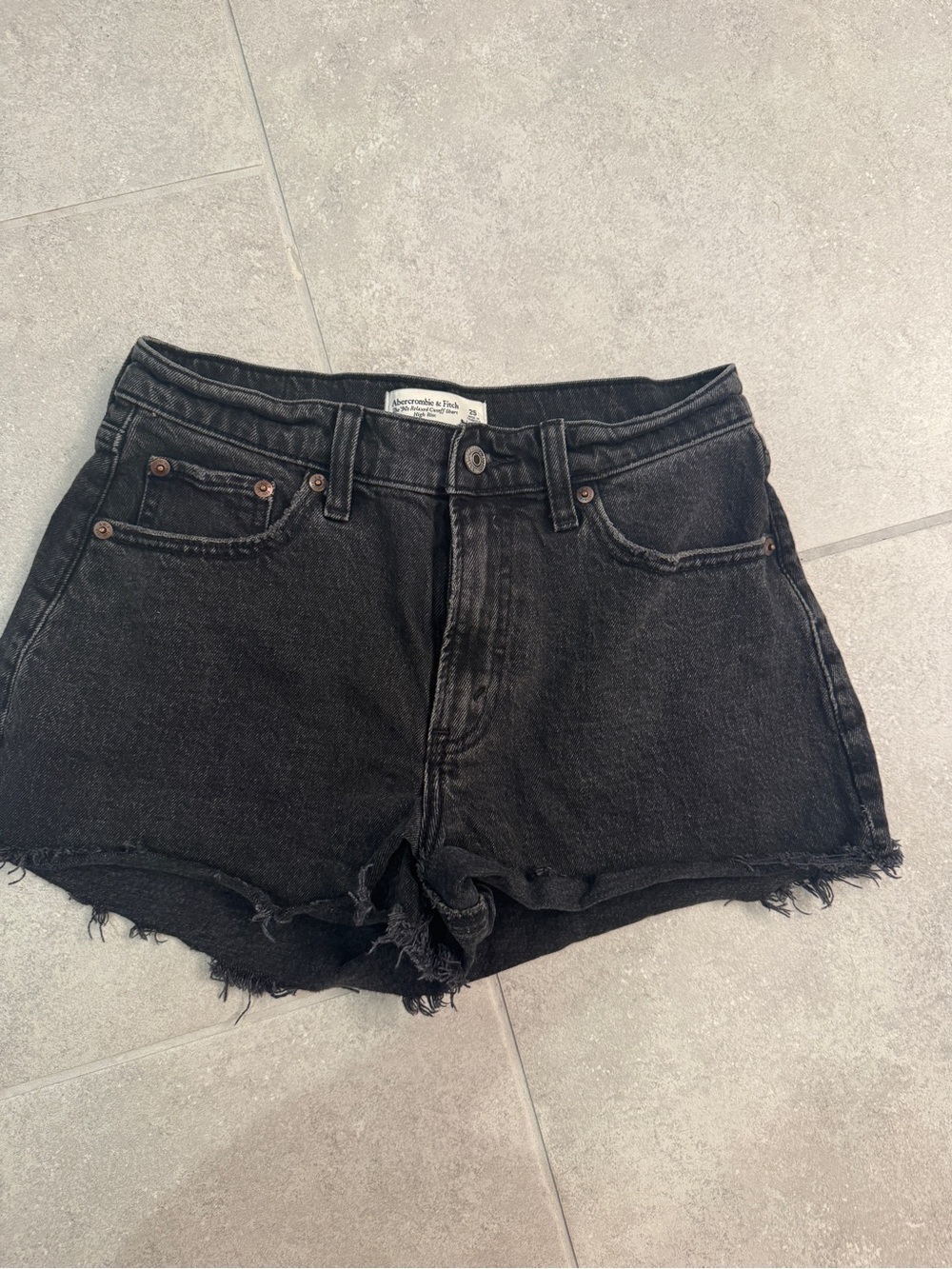 Abercrombie & Fitch Black High-Rise Cutoff Denim Shorts